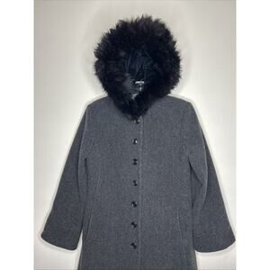 Vintage Albert Nipon Womens Wool Trench Coat Size 6 Gray Fox Fur Trim Old Money
